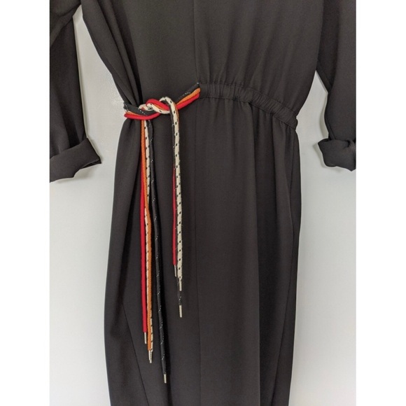 Zara black long sleeve midi dress with colorful strings - Picture 6 of 7